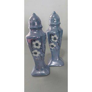 Vintage Salt and Pepper Shakers Iridescent Blue with Moriage accents, Made in...